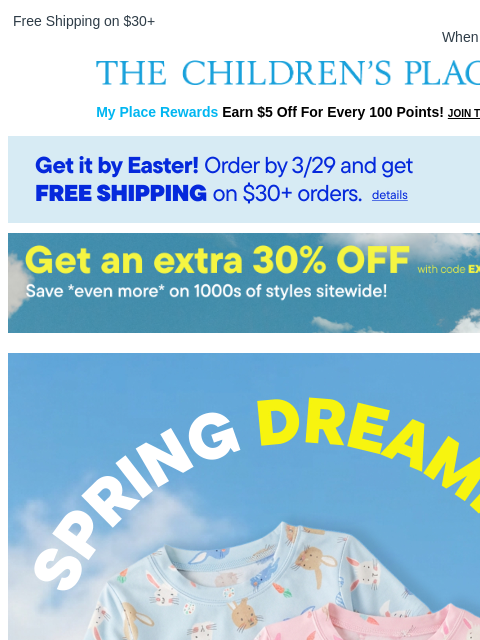 childrensplace newsletter: The *Dreamiest* Spring PJs: Up to 60% OFF!
