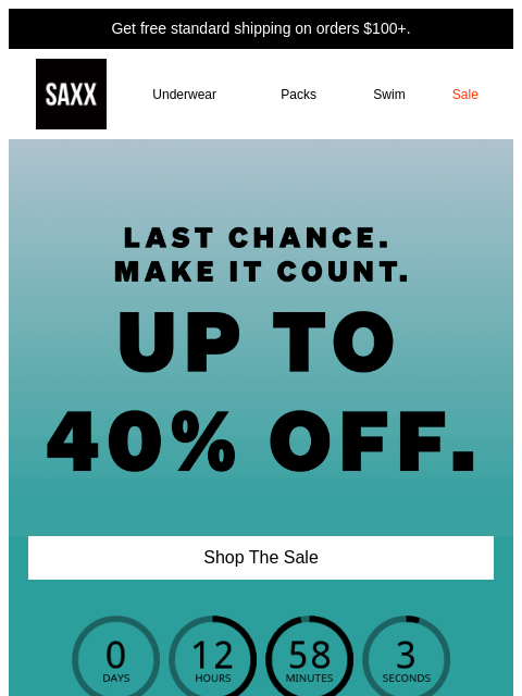 saxxunderwear newsletter: Last chance. Spring Reset Sale.