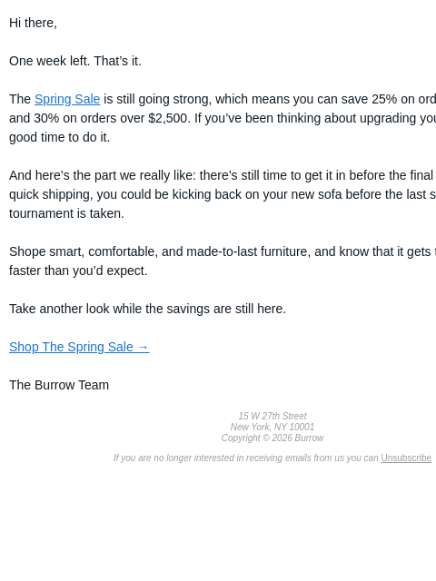 burrow newsletter: Up to 30% Off AND Only One Week Left to Save