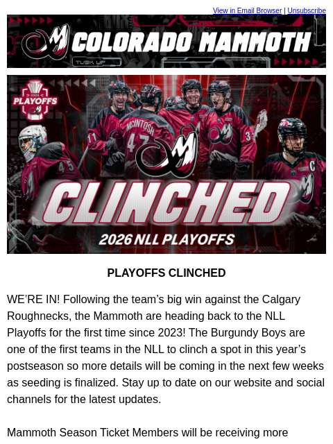 thecoloradomammoth newsletter: 🦣 BACK in the Playoffs!