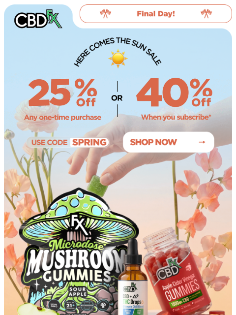 cbdfx newsletter: Final Day: Up to 40% OFF sitewide! ☀️