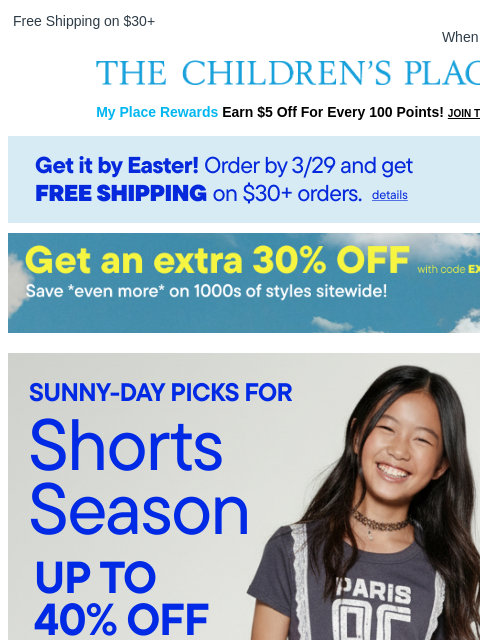 childrensplace newsletter: Need: Fresh Fits for Shorts Weather 🩳🌼