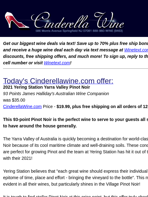 winelibrary newsletter: 2021 Yering Station Yarra Valley Pinot Noir (93 JH...