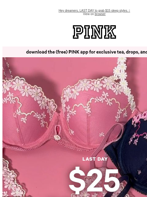vspink newsletter: Last Day: $25 All (‼️) PINK Bras