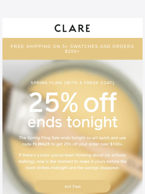 clare newsletter: Last call for 25% off fresh walls. 🚨