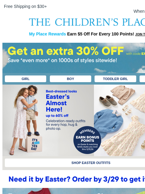 childrensplace newsletter: Have You Used Code EXTRA30 Yet?