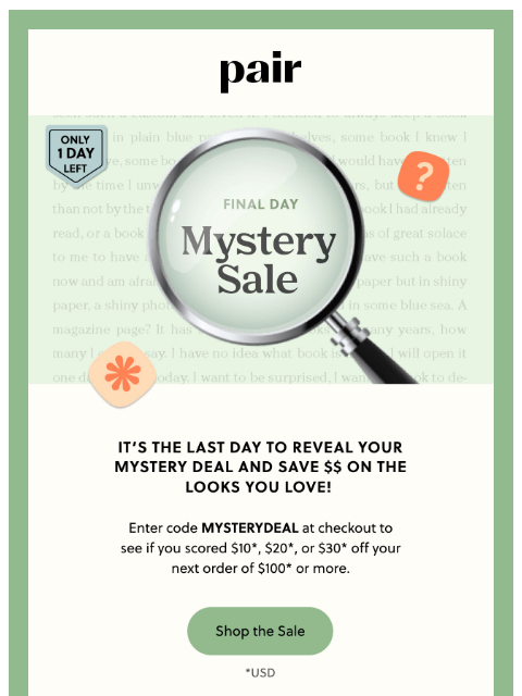 paireyewear newsletter: LAST DAY for Our Mystery Sale ❗