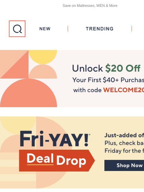 Save on Mattresses, WEN & More QVC New TRENDING DEALS Unlock $20 off Your First Purchase Fri-YAY Header Dr. Scholl's Buckle Slide Sandals-Island Icon Home Sale Prices March into Tech Bedding