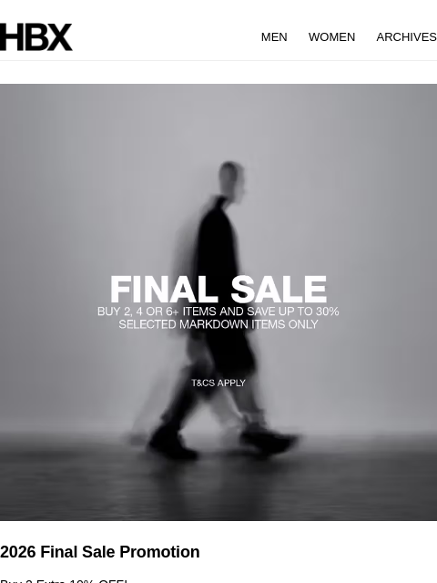 hbx newsletter: 2026 Final Sale Promotion