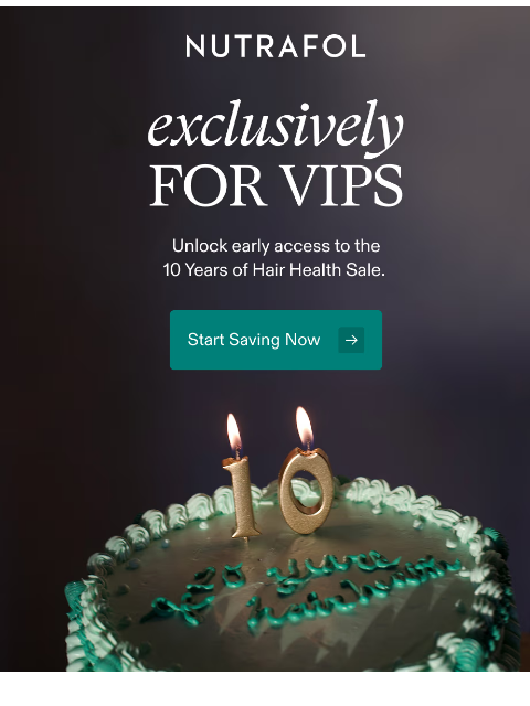 nutrafol newsletter: Early access to the 10 Years of Hair Health Sale.