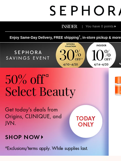 sephora newsletter: 😮 Savings alert: Select beauty is 50% off