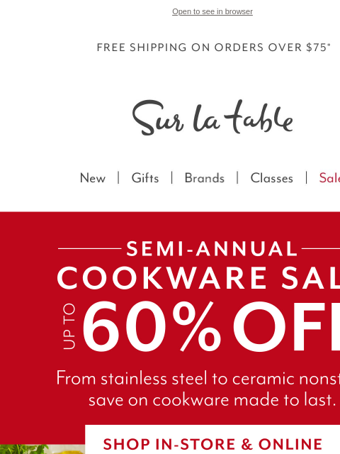 surlatable newsletter: It's Back: Our Semi-Annual Cookware Sale!