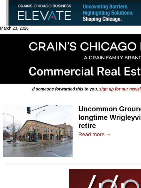 crainalerts newsletter: Longtime Wrigleyville staple hits the market