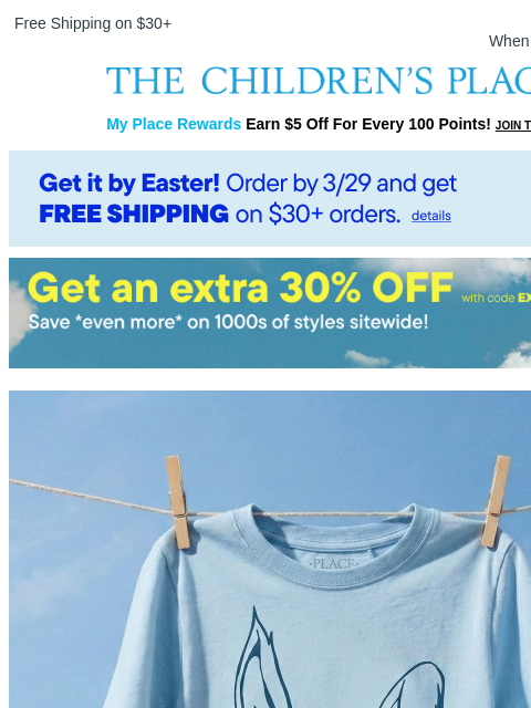 childrensplace newsletter: Hatching Now: $2.99 & Up Easter Tees 🐣