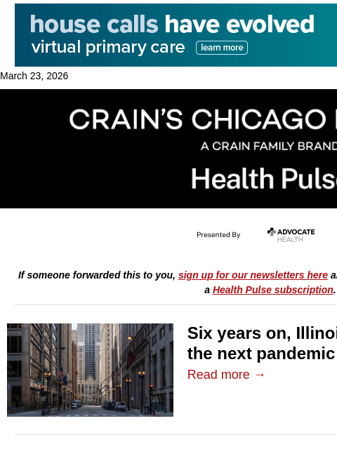 crainalerts newsletter: Illinois' go-it-alone pandemic planning