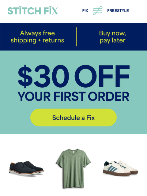 stitchfix newsletter: Open now for $30 off