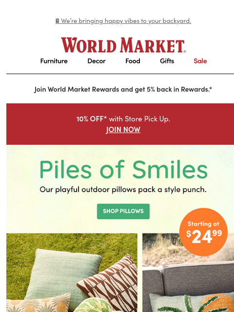 emailworldmarket newsletter: Banish bland with cute, colorful outdoor pillows �...