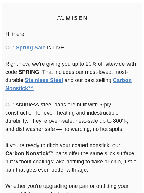 misen newsletter: Ending Soon: Up to 20% Off Sitewide