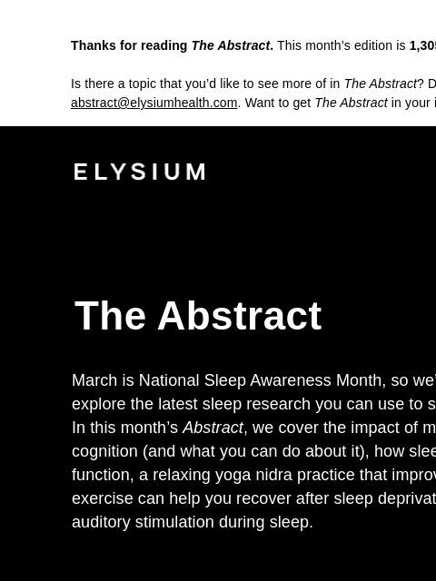 Plus, midlife sleep disruption, auditory stimulation, and more. Thanks for reading The Abstract. This month's edition is 1305 words, about a 5-minute read. Is there a topic that you'd like to