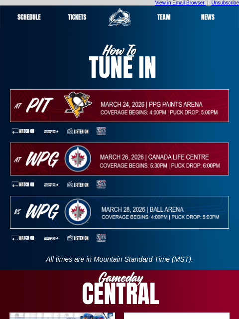 thecoloradoavalanche newsletter: Tune In as the Avalanche Take on the Penguins and ...