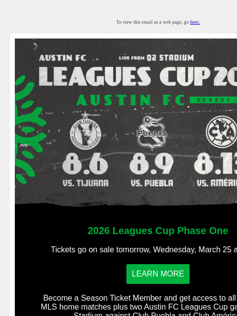 austinfc newsletter: Leagues Cup 2026 at Q2 Stadium