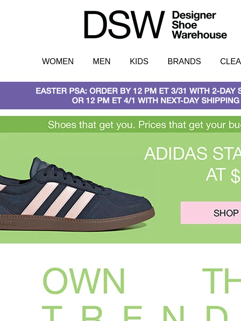 dsw newsletter: Gasp! adidas from $64.99 😲