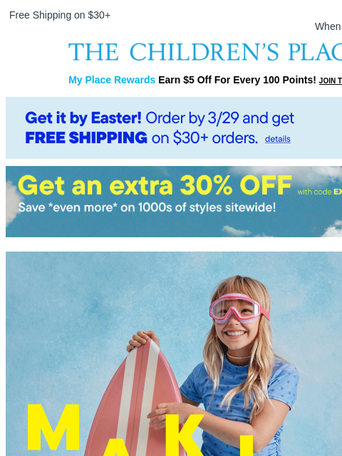 childrensplace newsletter: *New* Swim for Spring Break Fun: Up to 25% OFF