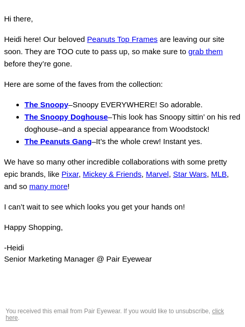 paireyewear newsletter: Peanuts Tops Are Leaving🥜🐾