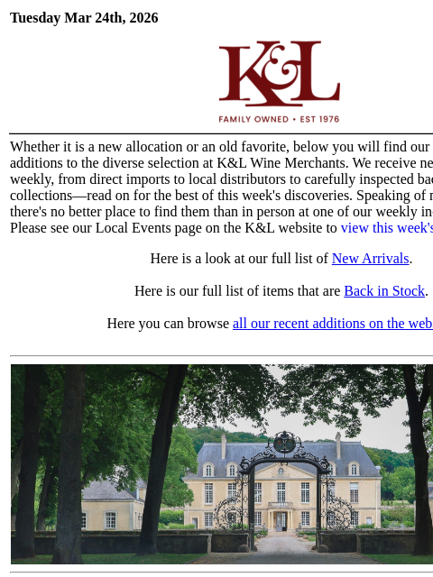 klwines newsletter: The Latest from K&L: New Adds and Back In Stock