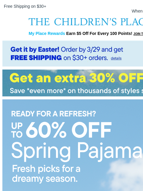 childrensplace newsletter: Your Spring Pajama Refresh: Up to 60% OFF 🥞