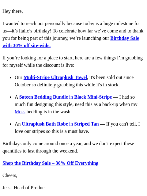 italic newsletter: ICYMI: 30% OFF SITE WIDE NOW