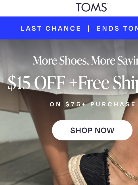 toms newsletter: Carolina Lace-Up = $15 Off! Get Free Shipping Toda...