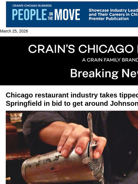 crainalerts newsletter: Restaurants try end run around tipped wage veto