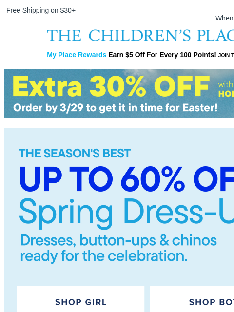childrensplace newsletter: Dress Up for Spring in the Season's Best