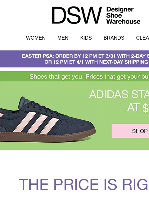 dsw newsletter: adidas starting at $64.99 (!)