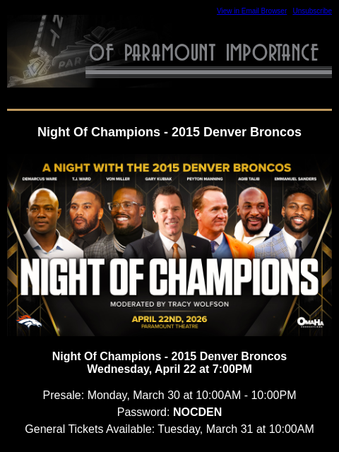 kroenkeentertainment newsletter: Presale Access: Night of Champions | Mon Laferte |...