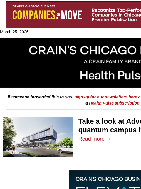 crainalerts newsletter: Advocate's quantum campus plans