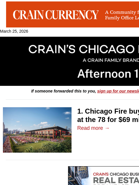 crainalerts newsletter: Mansueto's $750M stadium advances