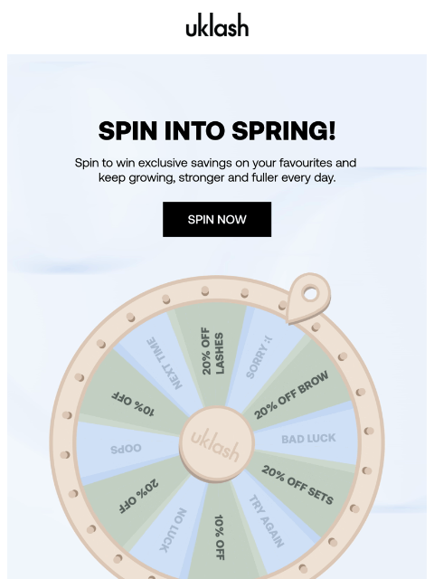 uklash newsletter: Spin to win exclusive savings! Don't miss out 🌸