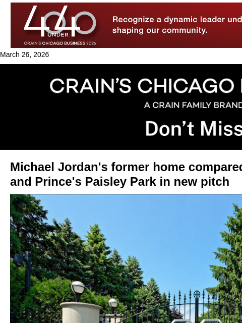 crainalerts newsletter: Jordan's mansion pitched as next Graceland