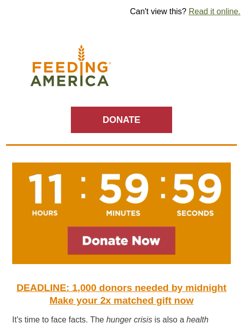feedingamerica newsletter: 2x the meals right now