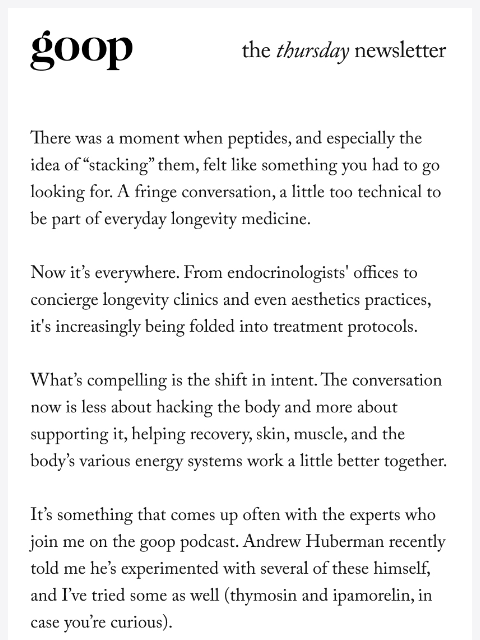 goop newsletter: the Thursday newsletter