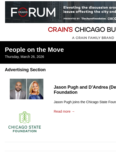 crainalerts newsletter: Crain's Chicago Business - People on the Move