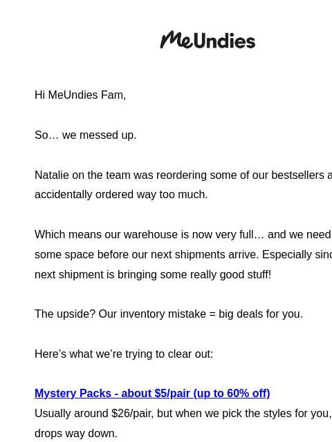 meundies newsletter: We messed up...