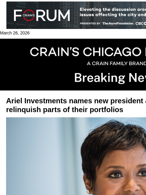crainalerts newsletter: Ariel shakes up leadership as Hobson, Rogers step ...