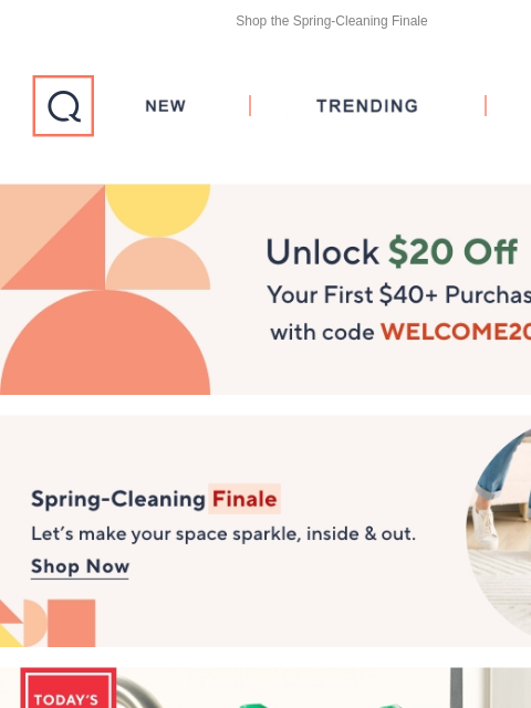 Shop the Spring-Cleaning Finale QVC New TRENDING DEALS Unlock $20 off Your First Purchase Spring Cleaning Scrub Mommy 9-Piece Flower Sponges & 750mL CIF Cleansers Kit Livestreams Header Broombi All