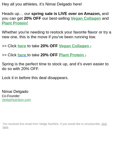 vedgenutrition newsletter: 🌱 Spring Into Savings: 20% OFF on Amazon