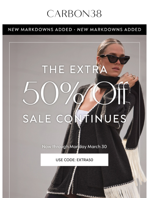 carbon38 newsletter: "I live in these"—and now they're up to 65% off