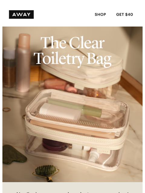 awaytravel newsletter: Meet the Clear Toiletry Bag