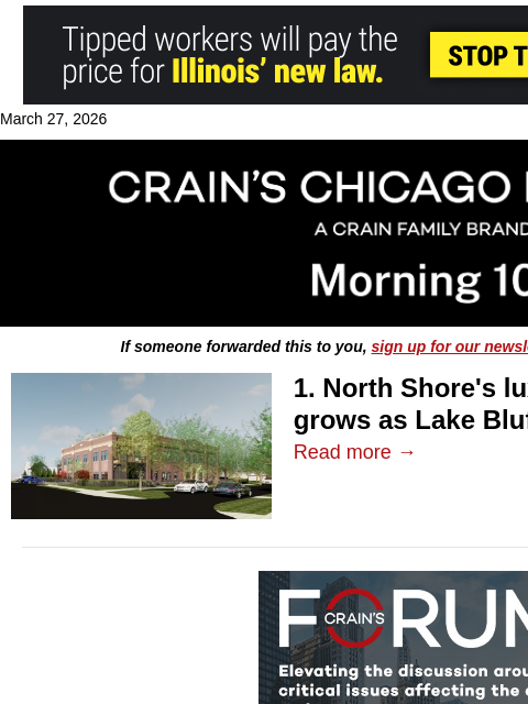 crainalerts newsletter: North Shore's luxury condo market grows